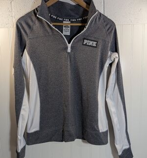 PINK Victoria's Secret Women's Charcoal and White 1/4 Zip Long Sleeve Shirt